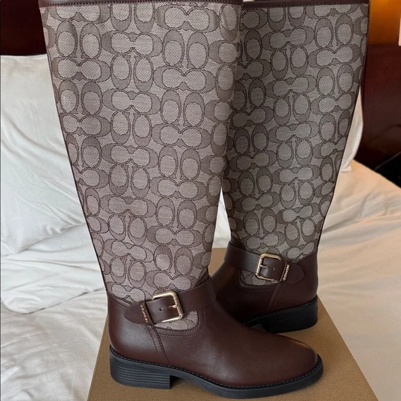 COACH - Jacquard Patterned Knee-High a-Leather Boots - Size 7 - Picture 1 of 8